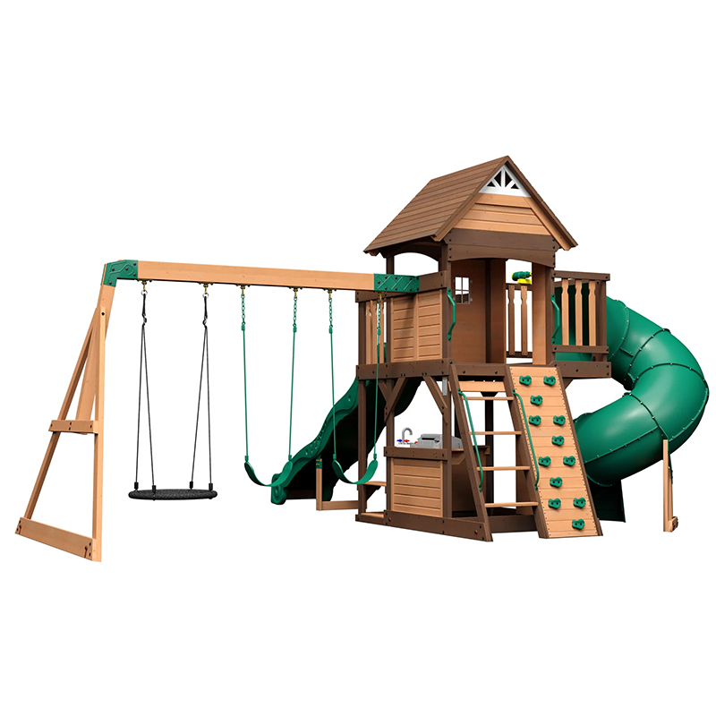 Kids Outdoor Monkey Bars - ia-Wooden Outdoor Playground Swing Set with