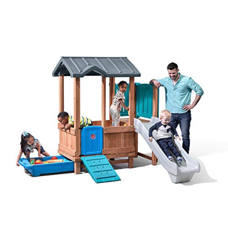 Kids Outdoor Swing And Slide - Woodland Adventure Playhouse & Slide, Kids