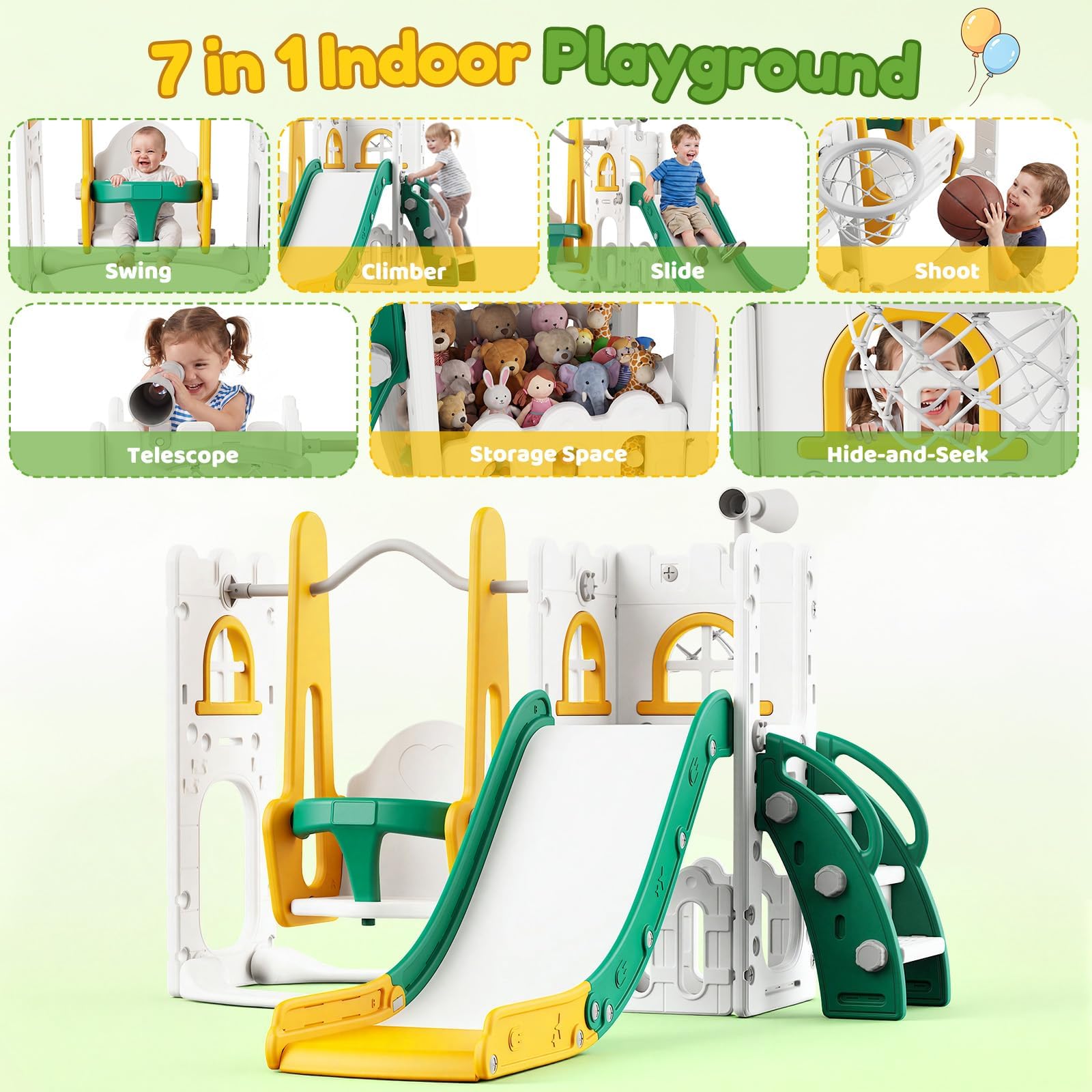 7 in 1 Toddler Slide And Swing - Kids Outdoor Swing And Slide recension och pris