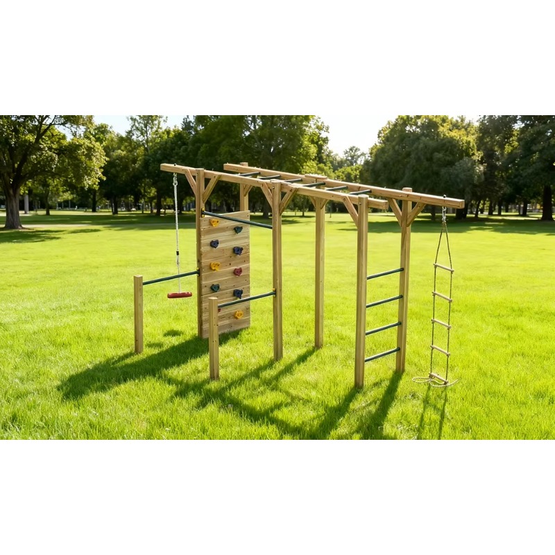 6 in 1 Wooden Fitness Equipmen - Kids Outdoor Monkey Bars recension och pris
