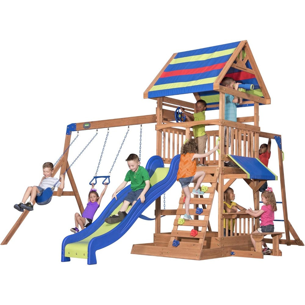 US Shipping Cedar Wood Backyar - Kids Outdoor Monkey Bars recension och pris